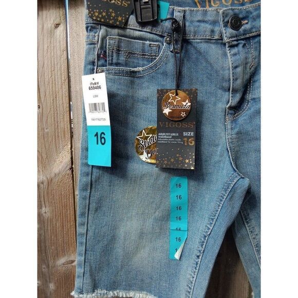Vigoss The Thompson Bermuda Shorts Distressed Denim Blue Jean Girls 16 - Picture 2 of 5